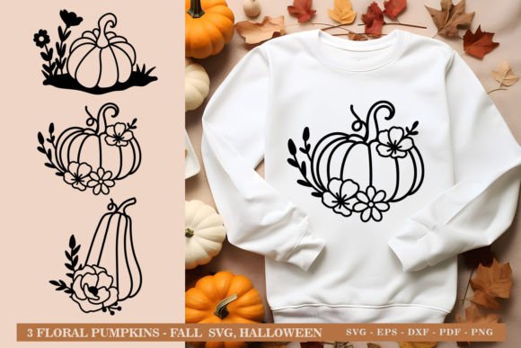 3 Floral Pumpkins SVG - Fall, Halloween