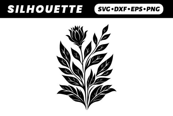 Black Floral Silhouette SVG for Embroidery Projects