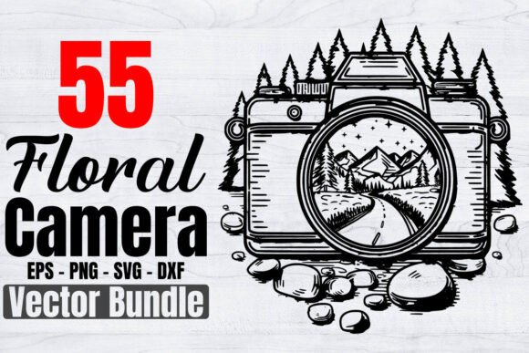 Floral Camera Svg Bundle for Embroidery Projects