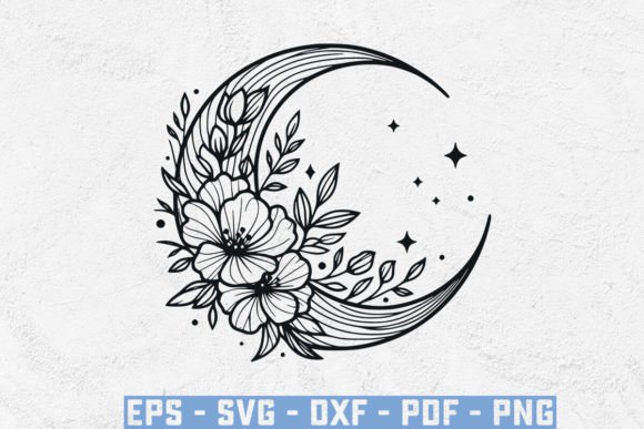 Floral Moon Svg, Crescent Moon Svg, Flow Review